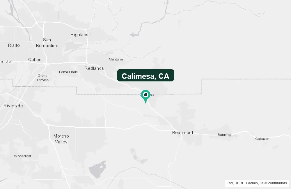 Map of Calimesa, California and the surrounding Riverside County area service area